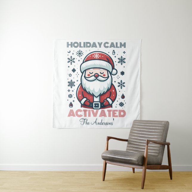 Customisable Holiday Calm Santa -Christmas Decor Tapestry (In Situ)