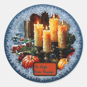 Customisable Holiday Candels In Snowflake Classic Round Sticker