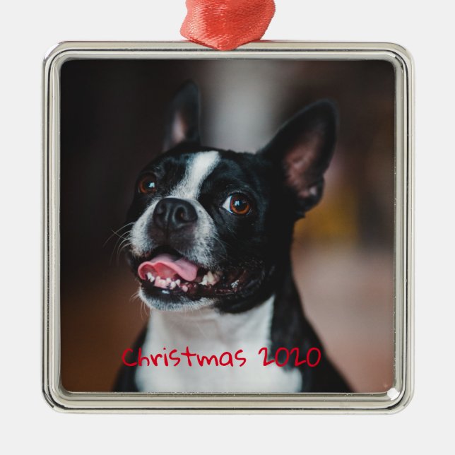 Customisable Holiday Family Pet Dog Metal Tree Decoration (Front)