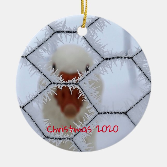 Customisable Holiday Family White Duck Frost Ceramic Tree Decoration (Front)