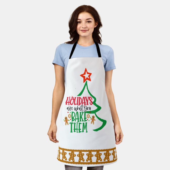 Customisable Holiday Gingerbread Cookie Design Apron (Worn)