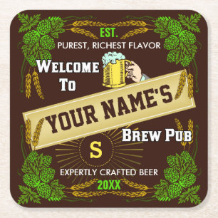 Customisable Home Bar Brewpub Beer Brewery Square Paper Coaster