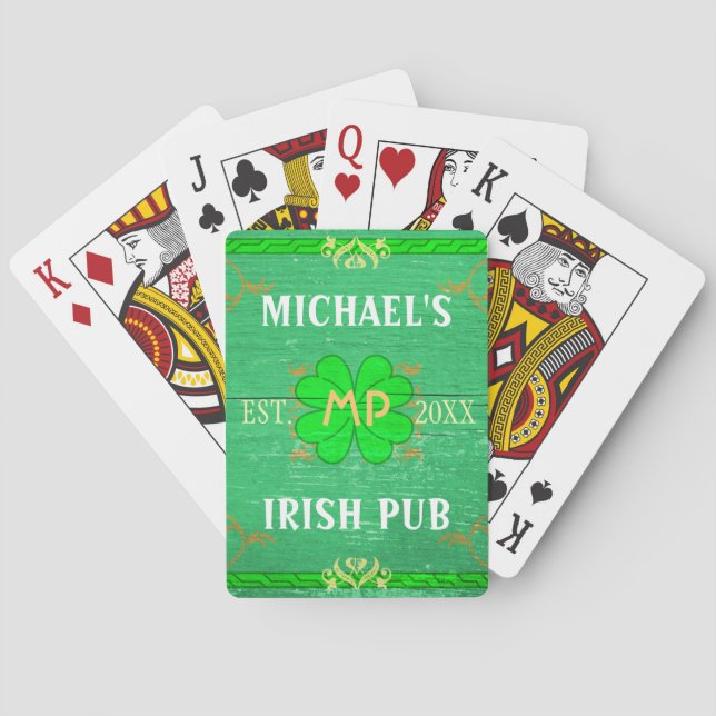 Customisable Home Bar: Green Irish Pub Playing Cards (Back)