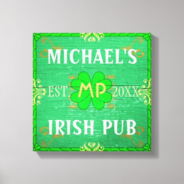 Customisable Home Bar Irish Pub Green Canvas Print (Front)