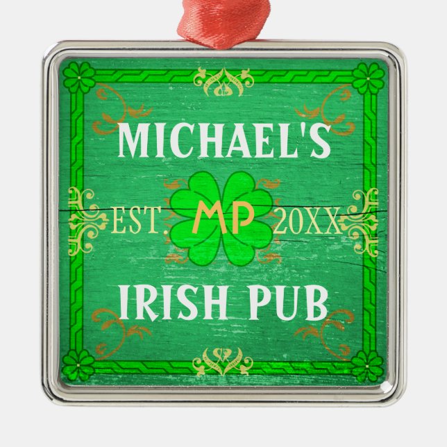 Customisable Home Bar Irish Pub Green Metal Tree Decoration (Front)
