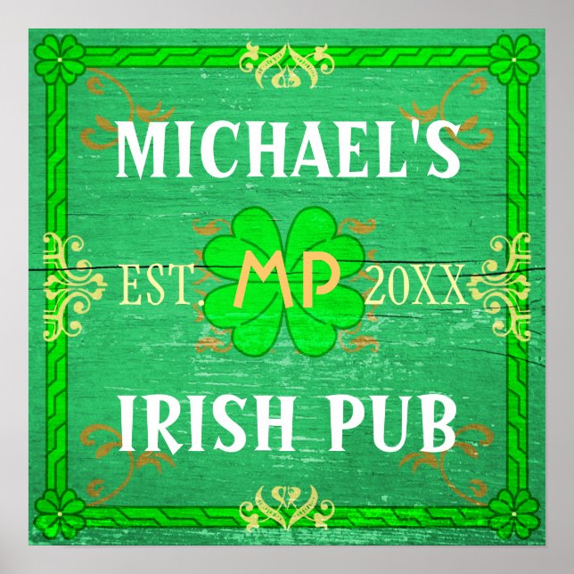 Customisable Home Bar Irish Pub Green Poster (Front)