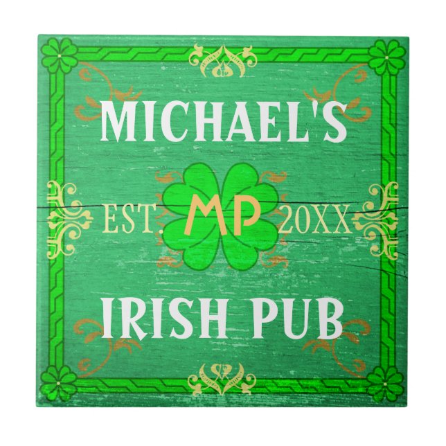 Customisable Home Bar Irish Pub Green Tile (Front)