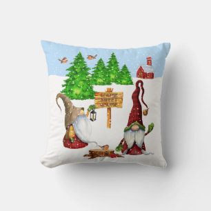 Customisable Home Sweet Home Gnome Winter Scene Cushion