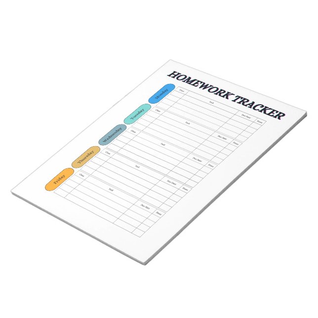 Customisable Homework Tracker Notepad (Angled)
