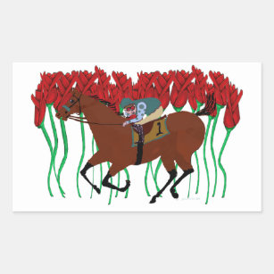 Customisable Horse Racing w/ Roses Design Rectangular Sticker