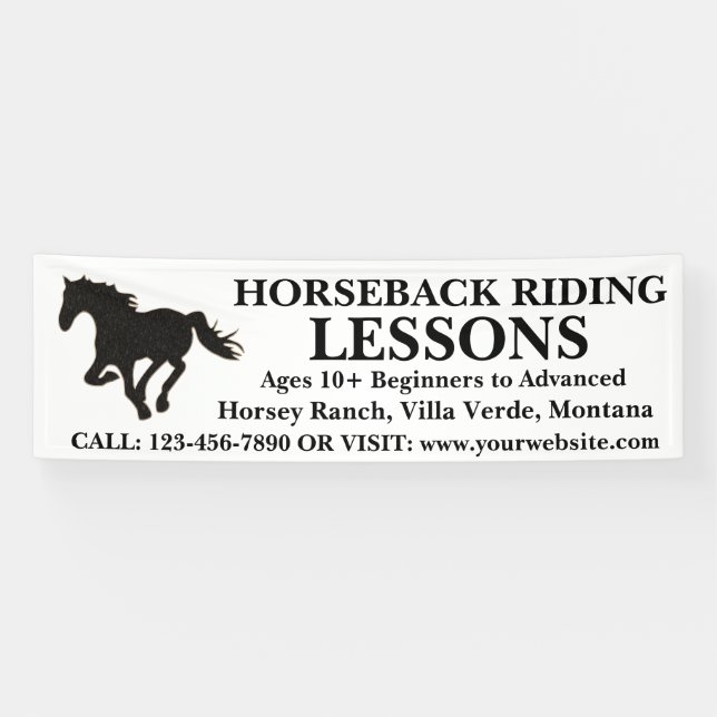 Customisable horseback riding lessons banner sign (Horizontal)