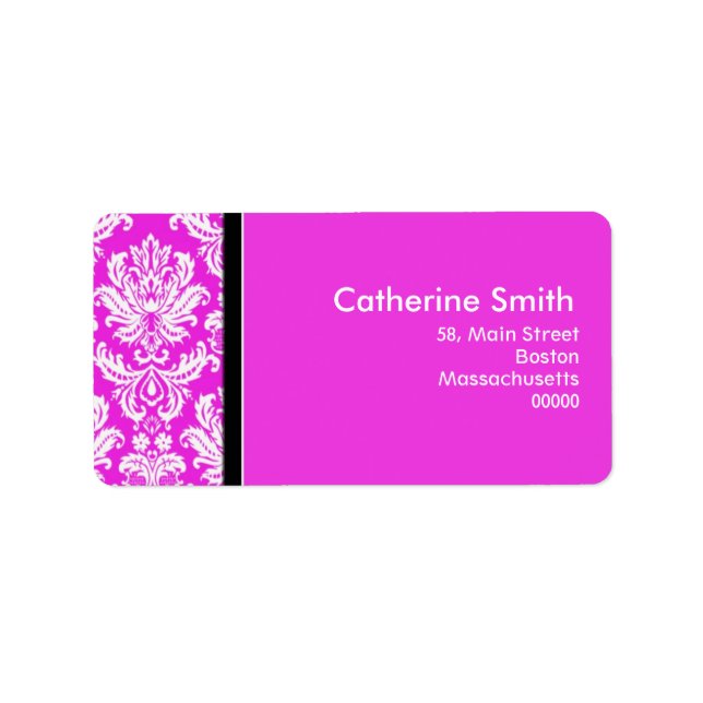 Customisable Hot Pink Damask Address Labels (Front)