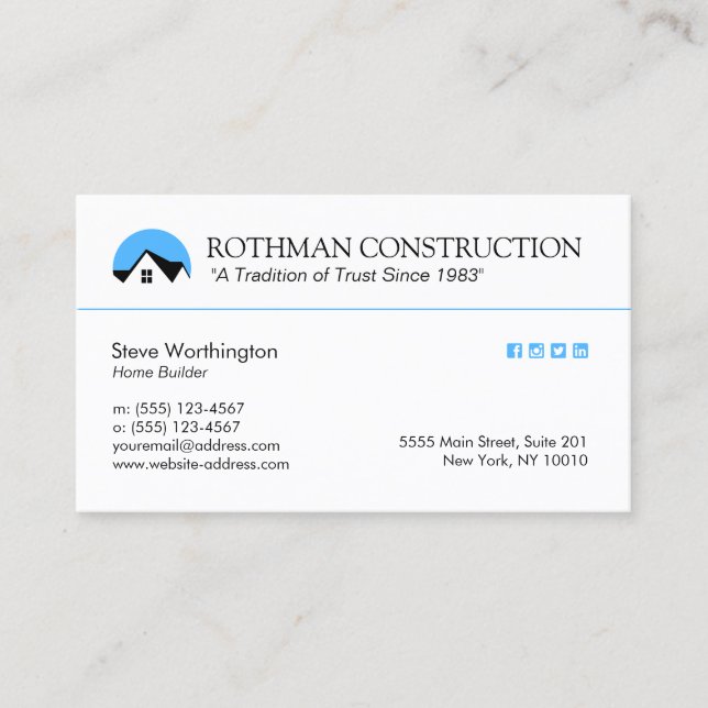 Customisable House Logo Construction Business Card (Front)