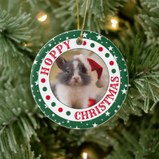 Customisable House Rabbit | Hoppy Christmas Photo Ceramic Tree Decoration
