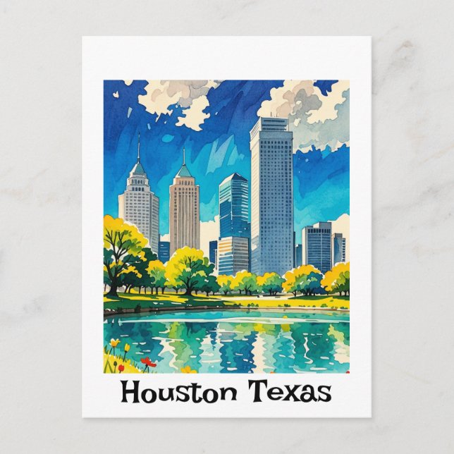 Customisable Houston Texas skyline water colour Postcard (Front)