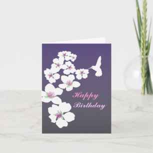 Customisable: Hummingbird and blossom on purple Card