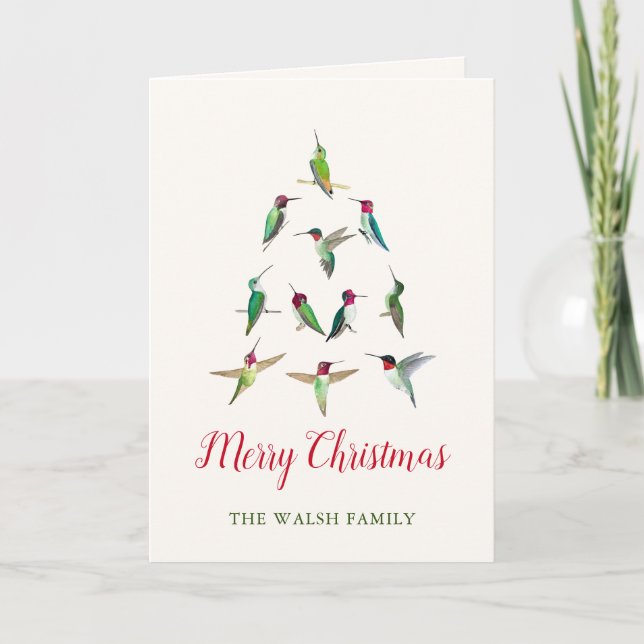 Customisable Hummingbird Christmas Tree Card (Front)