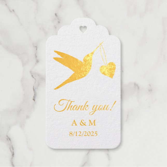 Customisable Hummingbird Gold Foil Gift Tags (Front)
