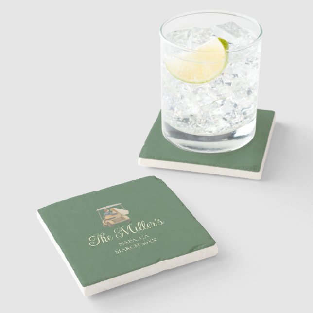 Customisable Hunter Green Golf Course Wedding  Stone Coaster (Side)