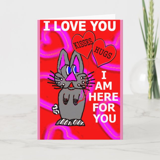 Customisable I Love You Pink Ribbon Breast Cancer Card (Front)