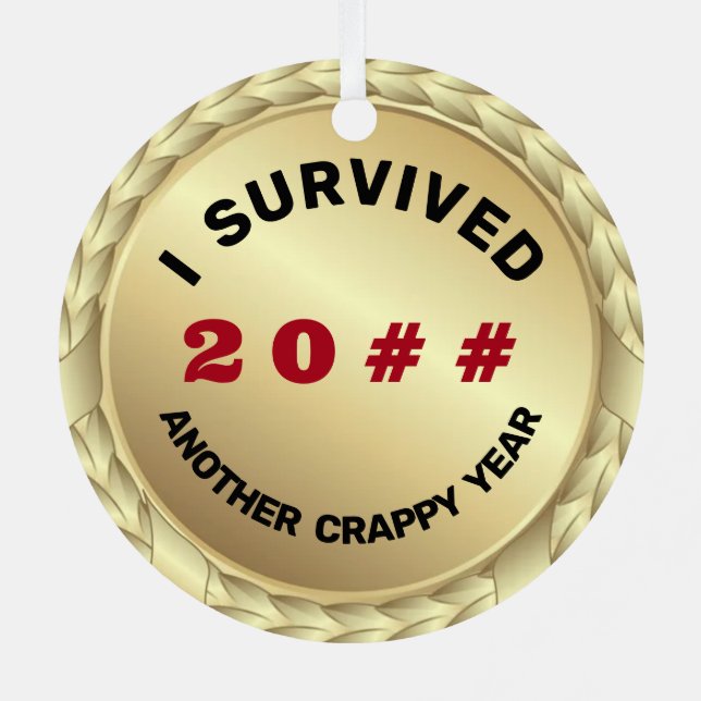 Customisable I survived 20## medal funny Metal Tree Decoration (Back)