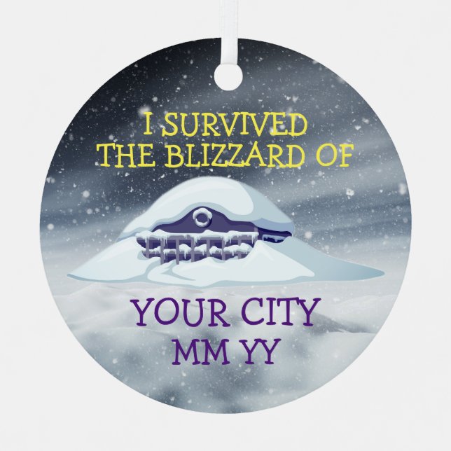 Customisable I survived the blizzard Metal Tree Decoration (Front)