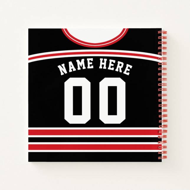 Customisable Ice Hockey Black & Red Jersey Notebook (Back)