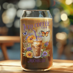 Customisable Iced Coffee Club Vintage Butterfly  Can Glass