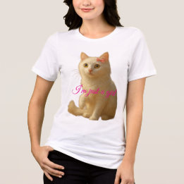 Customisable "I'm Just a Girl" Coquette White Cat Tri-Blend Shirt