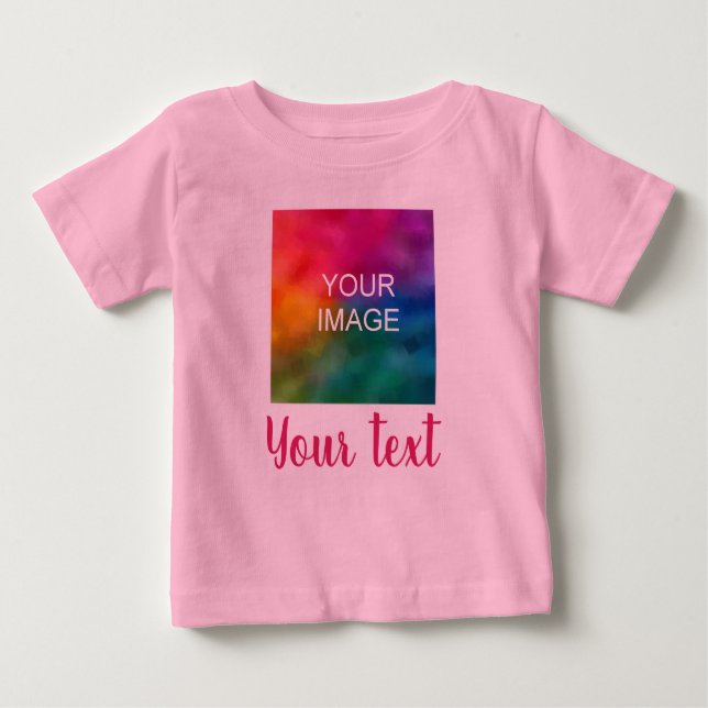 Customisable Image & Script Text Pink Template Baby T-Shirt (Front)