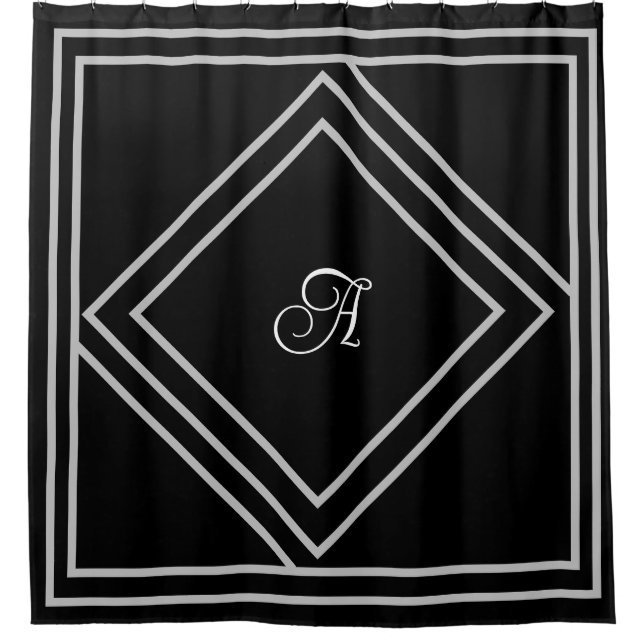 Customisable Initial and Grey Lines Shower Curtain (Front)