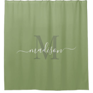 Customisable Initial & Name Deep Sage Green Shower Curtain
