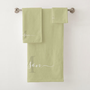 Customisable Initial & Name Dull Olive Green Bath Towel Set