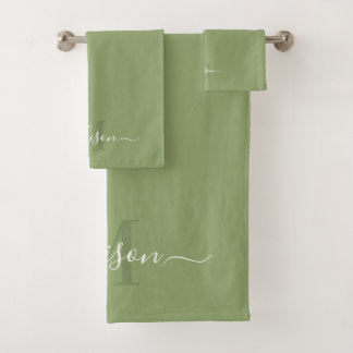 Customisable Initial & Name with Light Sage Green Bath Towel Set