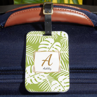 Customisable Initials Green leaves Luggage Tag