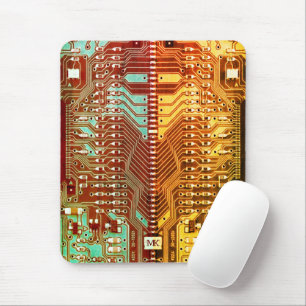 Customisable Initials Retro Techie Printed Circuit Mouse Pad
