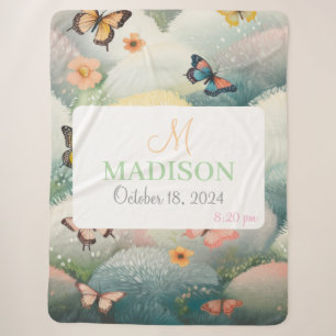 Customisable Insect With Name, Monogram & Birthday Sherpa Blanket