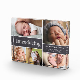 Customisable Introducing Baby Photo Collage Chalk Block