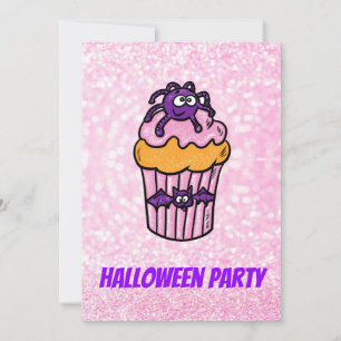 Customisable invitation Halloween pink cupcake