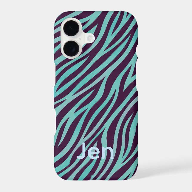customisable iphone case zebra stripes blue purple (Back)