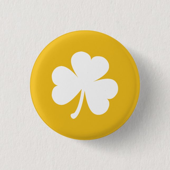 Customisable Irish Shamrock Button | Gold & White (Front)
