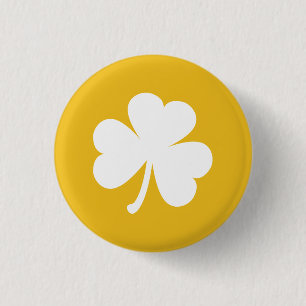 Customisable Irish Shamrock Button   Gold & White
