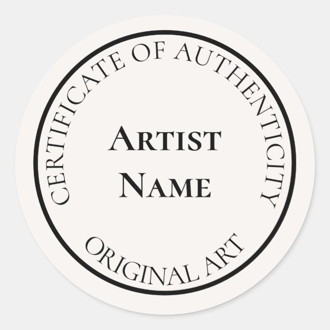 Customisable Ivory Certificate of Authenticity Classic Round Sticker (Front)