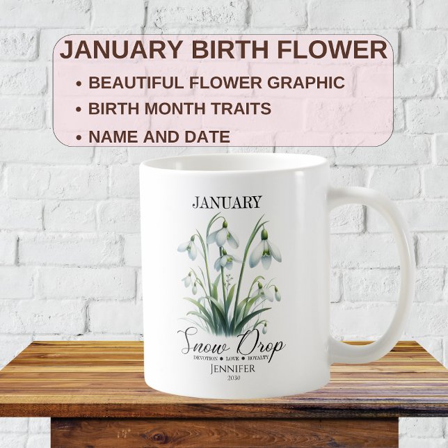 Customisable January Birthday Flower Snow Drop Coffee Mug (Creator Uploaded)