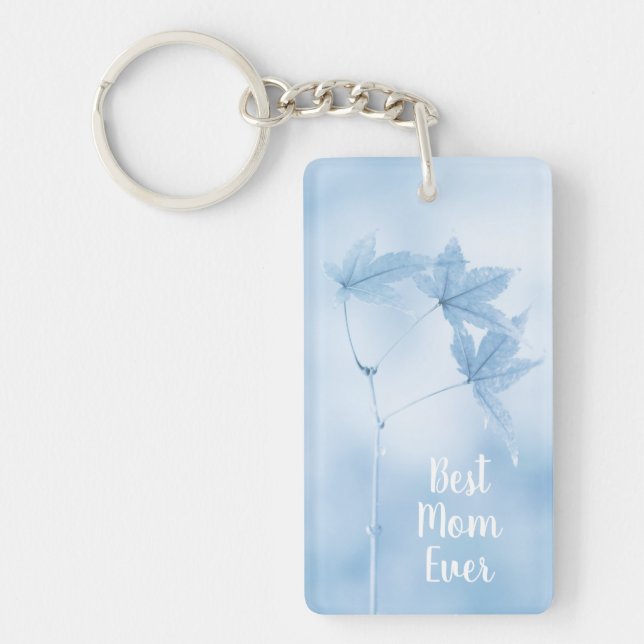 Customisable Japanese Maple Leaves in Blue Key Ring (Front)