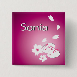 Customisable Japanese Snow Rabbits and Sakura 15 Cm Square Badge