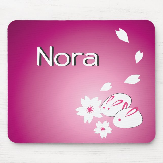 Customisable Japanese Snow Rabbits and Sakura Mouse Pad (Front)