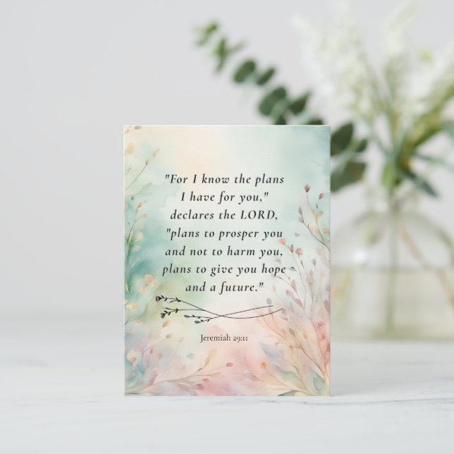 Customisable Jeremiah 29:11 Bible Verse Postcard (Standing Front)