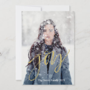 Customisable Joy Faux Gold Script Holiday Card