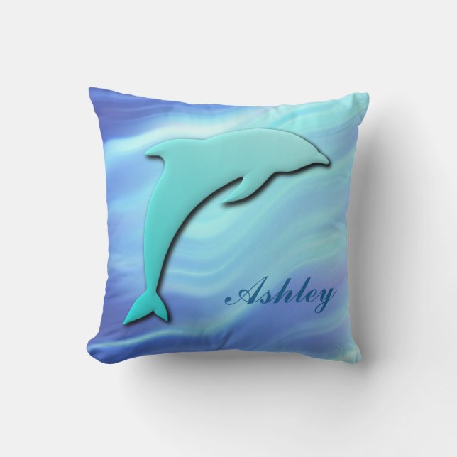 Customisable Jumping Dolphin 3D effect monogram Cushion (Front)